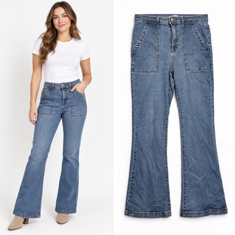 Knox Rose Bootcut Jeans Women's Size 10 Blue High Rise Patch Pockets Stretch